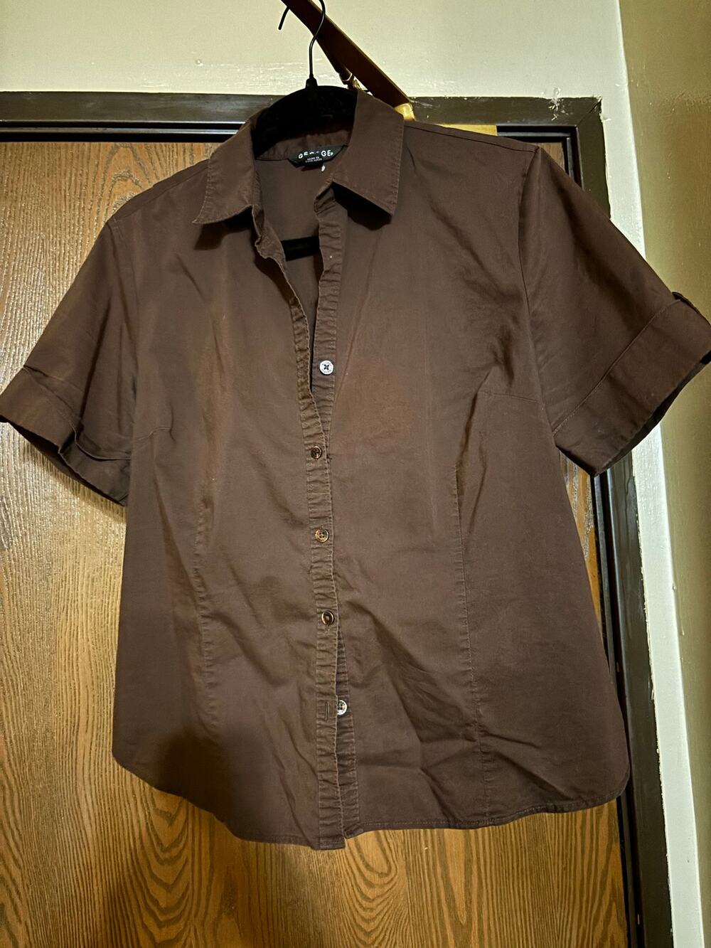 Chocolate Brown Fall Preppy Workwear Collared Button-Down Blouse/ Shirt